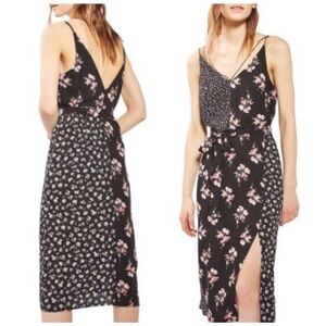 Topshop Mixed Floral Print Strappy Side Slit Midi Dress Size 4